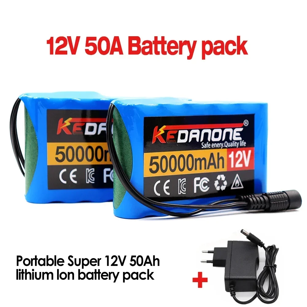 12V 18650 Pak baterai 50000mAh 18650 baterai isi ulang 12.6V PCB baterai Lithium papan pelindung 12.6V 1A pengisi daya