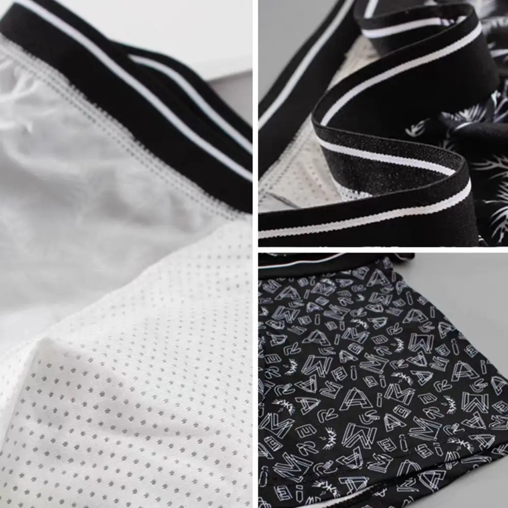 

4PCS Breathable Stripe Letter Men's Flat Panties Large Size Seamless Boxer Shorts Male Low Waist Underpants Mens Underwear Gifts