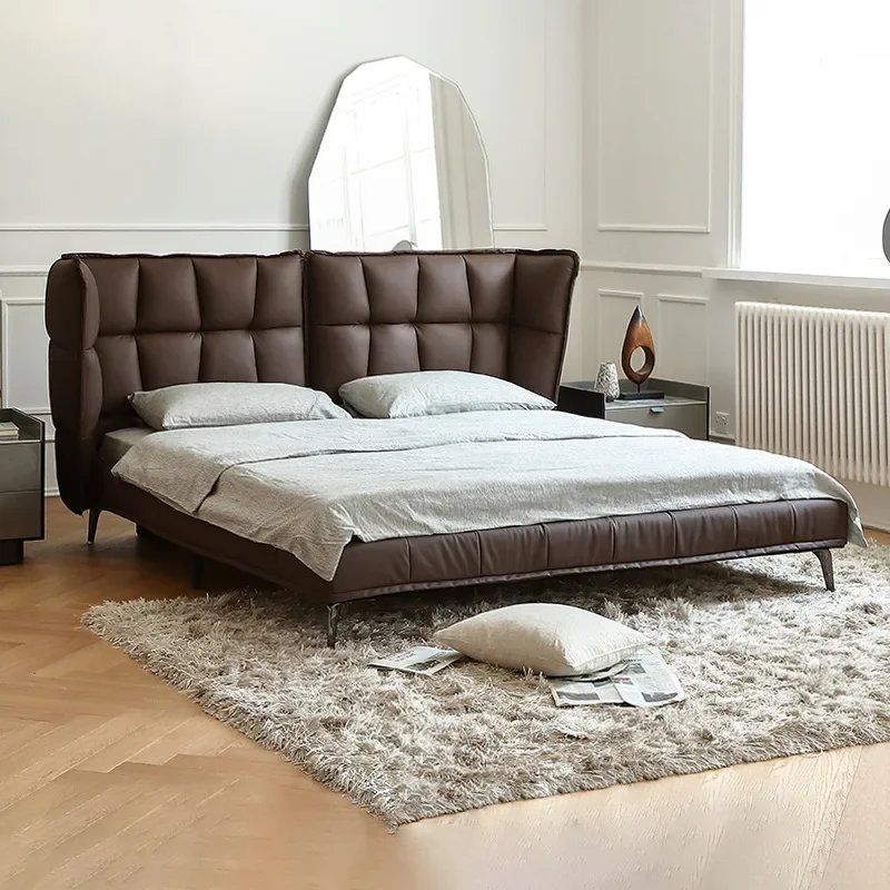 Haute couture series/muscle bed Italian minimalist leather bed Villa master bedroom double bed new
