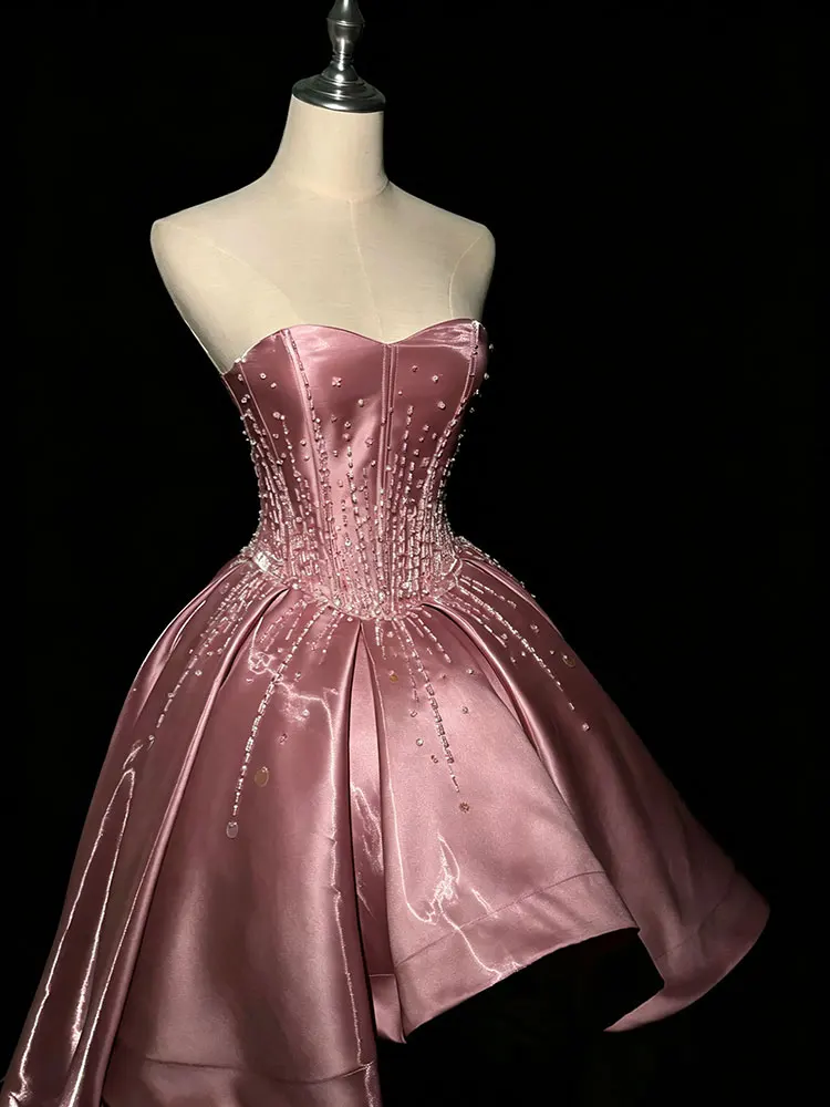 Lautaro Spring Long Luxury Sleeveless Strapless Pink RhinestoneElegant Evening Party Wedding Birthday Prom Dress for Women Dress