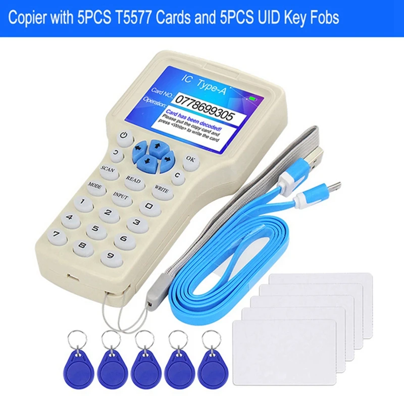 RFID Reader Writer Duplicator 10 Frequency NFC Smart Card Programmer 125Khz 13.56Mhz Encrypted Decoder Writable Key