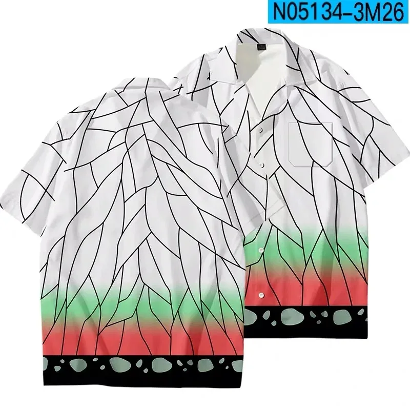 2022 Anime Demon 3D Printing Unisex Shirt Women/Men Casual Summer Short Sleeve Loose Button Streetwear Anime Overclothes