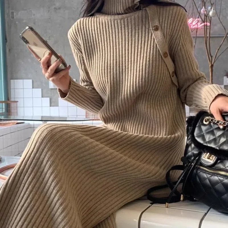 Kintted Long Sweater Dress Women Jacket Autumn Winter Khaki Maxi Crochet Loose Long Sleeve Sweater Warm Jumper Causal Cardigans