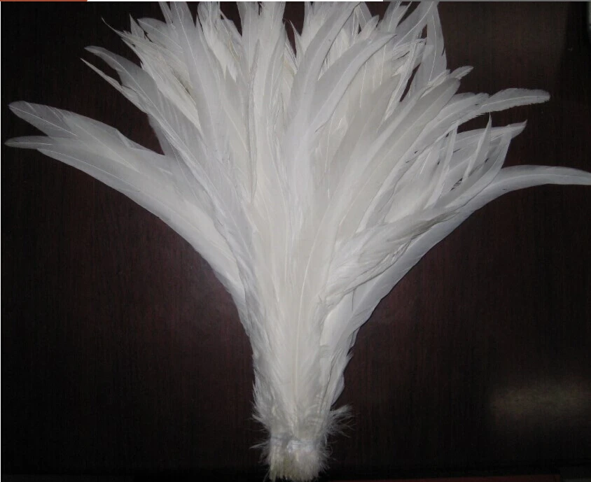 Fashion DIY Feathers 35-40cm/14-16inch pure white Rooster tail feather For Costume&Mask Coque