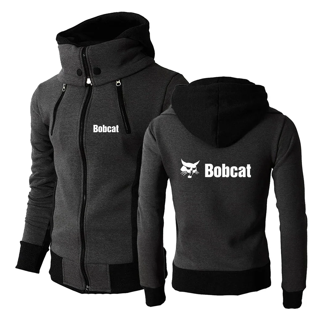 

2024 Bobcat Heavy Equipment Men's New Jackets Warm Windproof Solid Color Double Zip Hoodies Long Sleeve Design Harajuku Coat Top