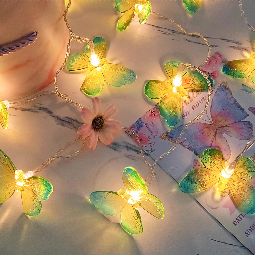 Guirnalda de luces LED de mariposa para exteriores, guirnalda de luces LED de 1,5 M, con batería, para decoración de fiestas y bodas