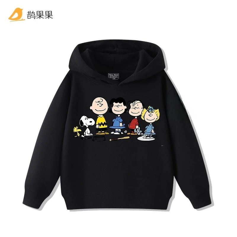 Snoopy print autumn and winter children's long-sleeved cute hooded sweatshirt for boys and girls trendy tops for going out
