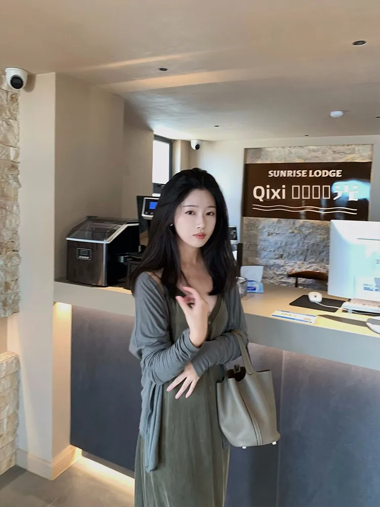 

Кардиган ZNG OP Line с V-образным вырезом, свободного кроя, с длинными рукавами, дышащий, комфортный, приятный для кожи, повседневный трикотаж для защиты от солнца