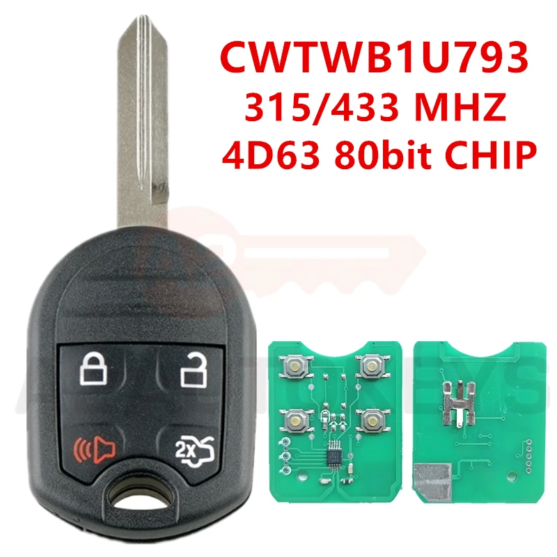 A2AUTOKEYS CWTWB1U793 4 Buttons 315/433 MHZ 4D63 Chip Remote Car Key For Ford Flex Explorer Taurus 2012 2013 2014 2015 2016 2017