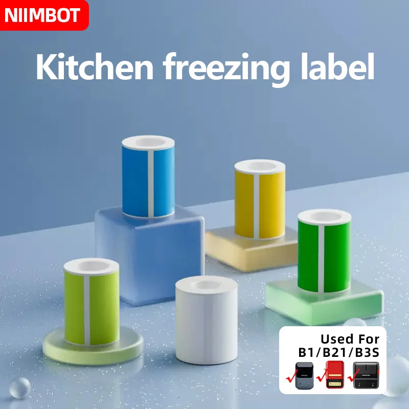 Colorful Freezer Label Paper Sticker Rolls Boxes Set for Niimbot B1 B21 Kitchen Use Low Temperature Resistant Sticky Thermal