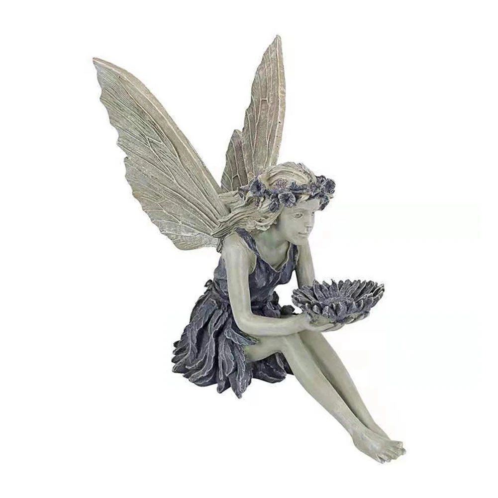 Fairy Statue Resin Ornament Garden Decoration Angel Figurine Peaceful Prayer Girl Sculpture Craft Retro Desktop Ornament