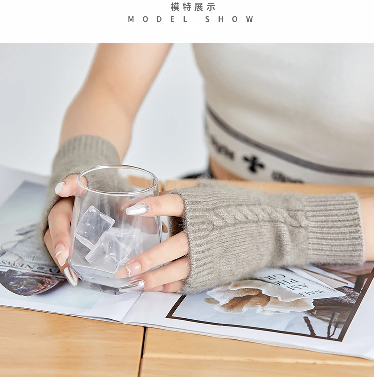 Nerz Kaschmir Herbst Winter Handschuhe Kabel Nahtlose Bequeme Fingerlose Warme Waschbär Wolle Handschuh Daumen Loch Handschuhe Weibliche Schöne – Detail 13