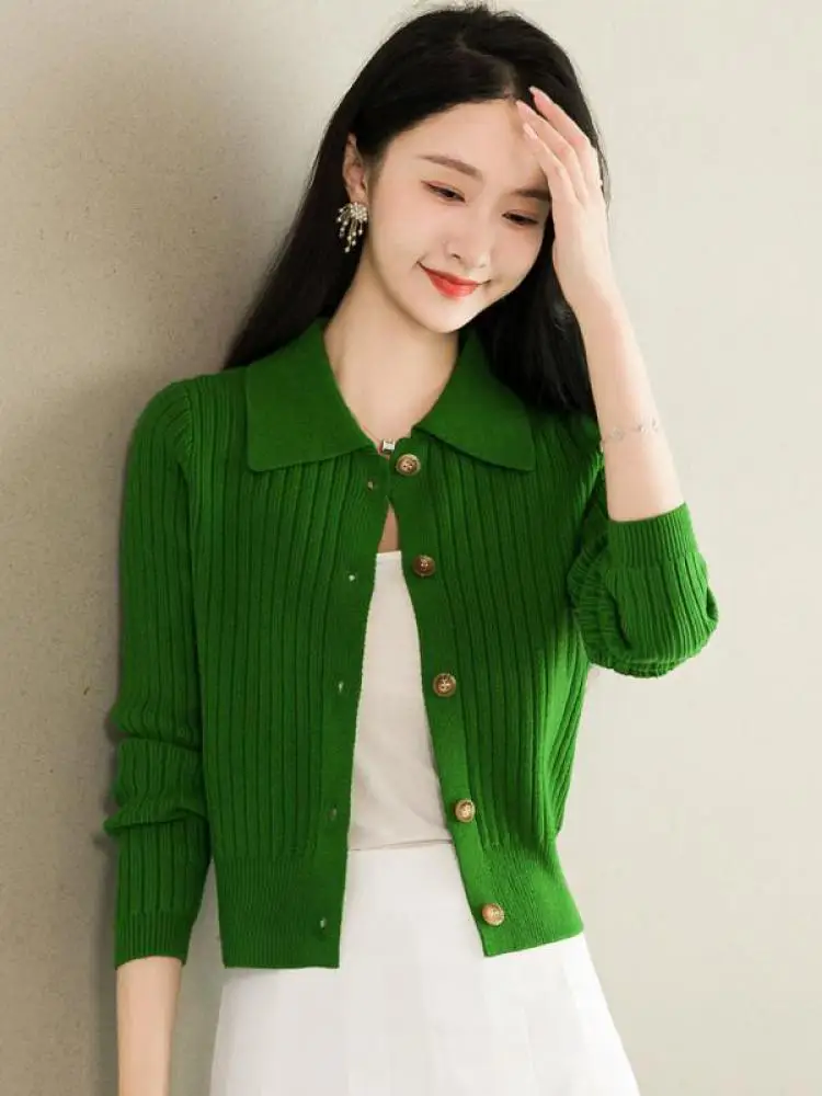

Korean Version Women Solid Long Sleeved Warm Knitted Cardigan Sweater Autumn Winter New Single Breasted Tops Clothing Streetwear