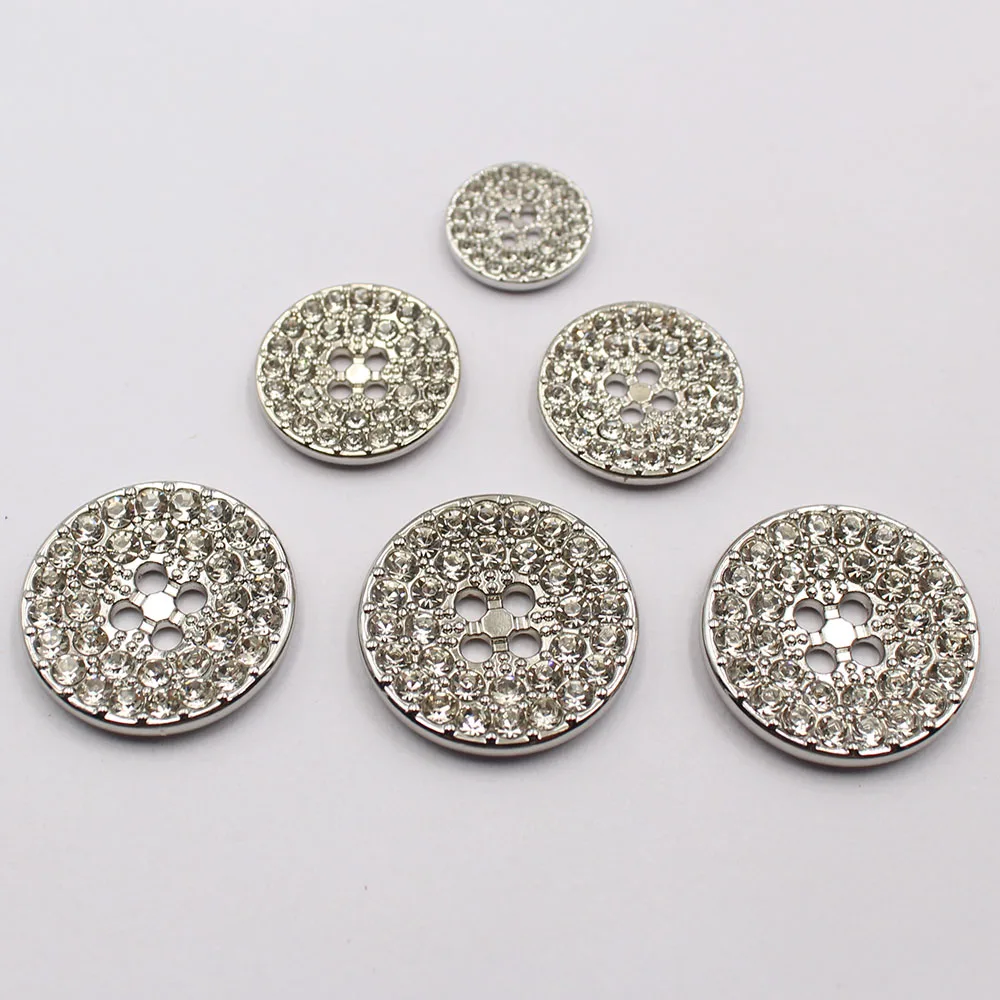 Exquisite 5 silver three size four hole buttons, DIY suitable for sweaters, suits, shoes, accessories