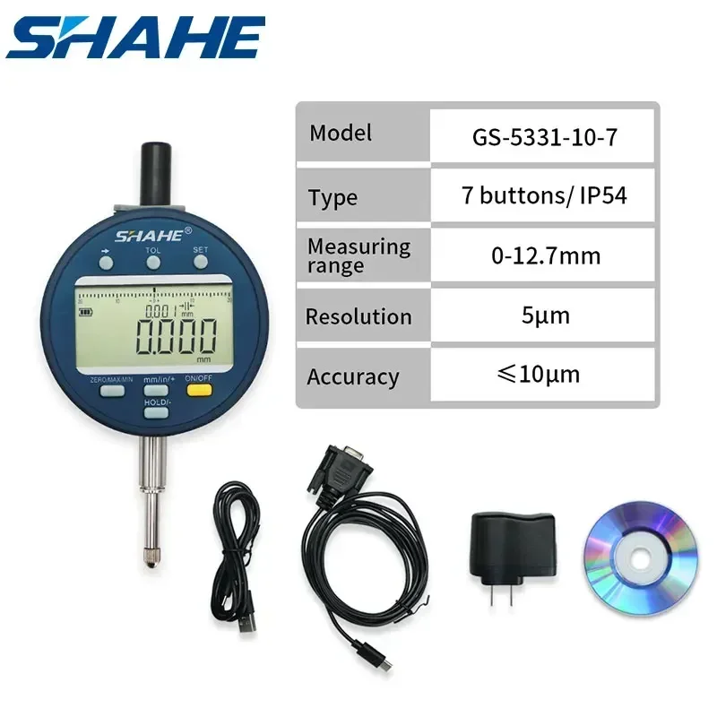 

SHAHE 5μm Resolution Digital Indicator 0-12.7 /25.4/50.8mm Electronic Dial Test Gauge IP54 Waterproof And Dust Proof