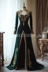 Hunter Green Evening Dress Exquisite Applique Embroidery Long Sleeve A-Line Long Dress Formal Occasion Women's Party Dresses