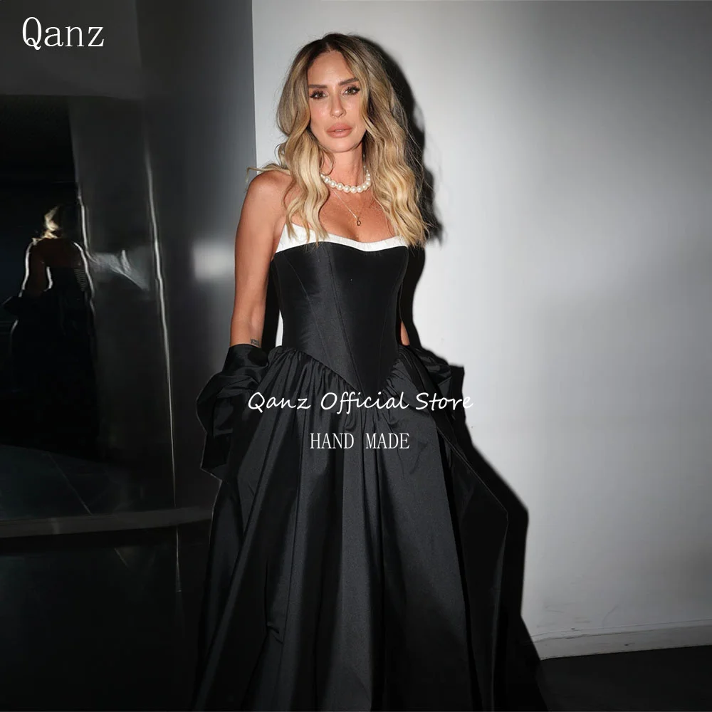 

Qanz Vintage Satin Black Prom Dresses High Slit Backless Formal Evening Gowns Women Long A Line Vestidos De Fiesta Customized