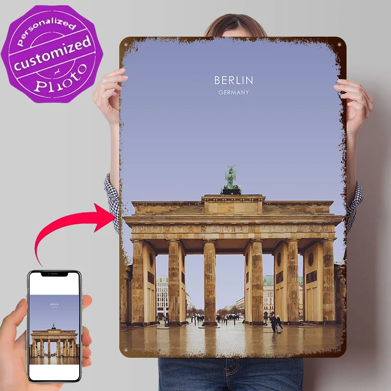 Berlin Travel Illustration Personalized 3D Textured Metal Poster Wall Art Tinplate Sign for Decoration Bedroom Man Cave Decor