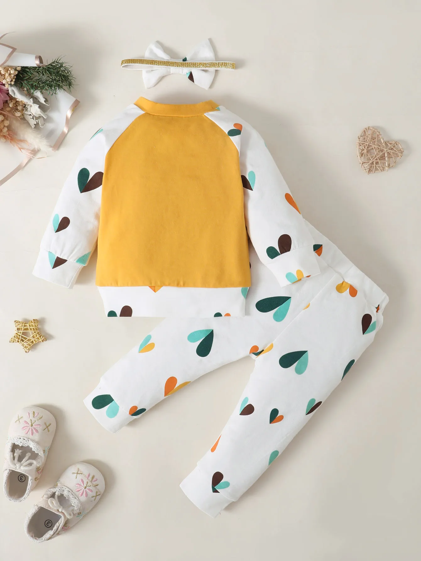 3 قطعة الوليد طفلة الخريف الملابس مجموعة القوس اللون حظر طويلة الأكمام أعلى الحب القلب السراويل أزياء وتتسابق للأطفال الصغار 0-12 متر #6