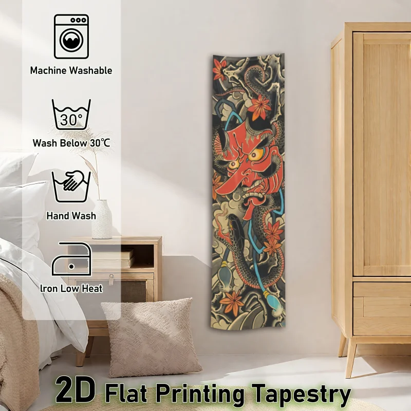 VIKAMA Japanischer Yokai-Wandteppich, traditionelle Monster-Wandkunst, vertikaler Anime-Wandbehang für Schlafzimmer, Stoffposter