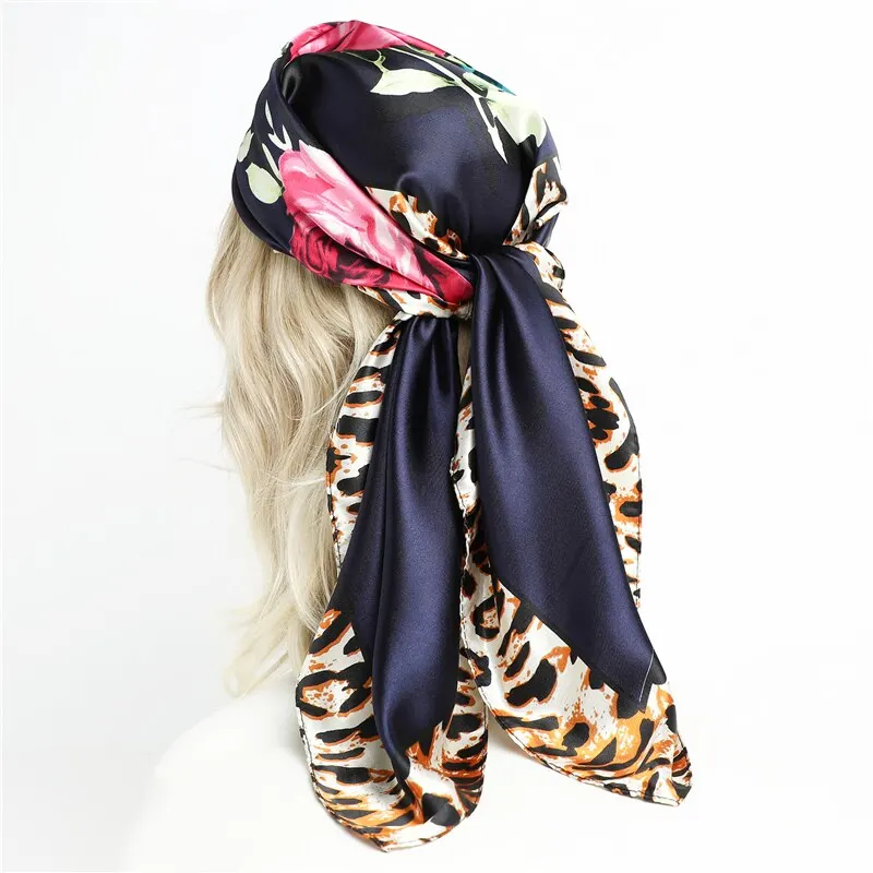 90CM Kerchief Silk Satin Four Seasons Square Beach Stoles Luxury Print Sunscreen Shawls Wraps Hijab Popular Bandana Accessores