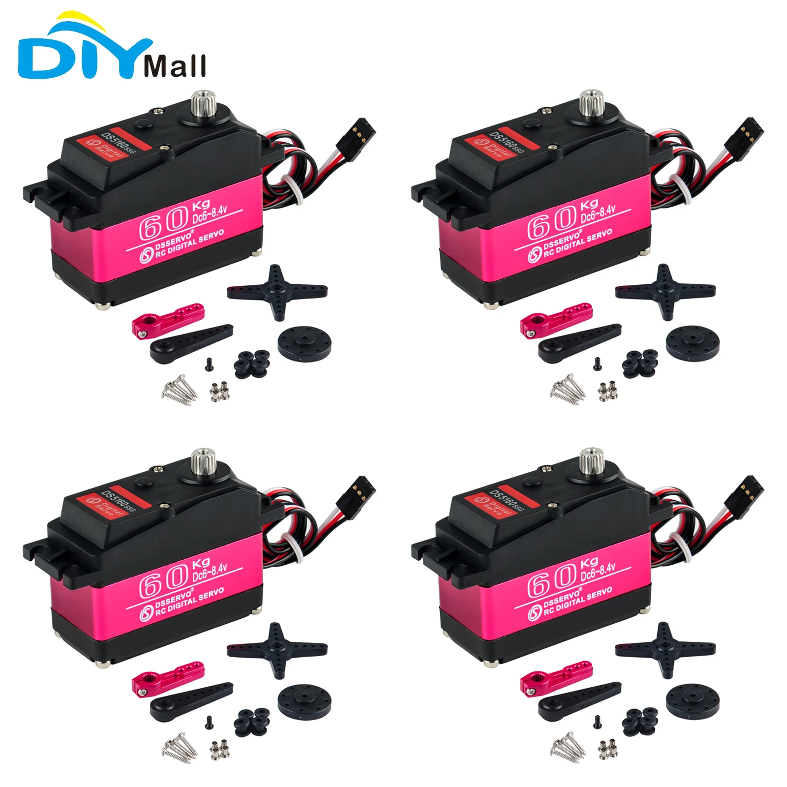 DS5160 60kg 180/270 Degree RC Digital Servo High Torque Metal Gear Robot Servo 7.4V with 18T Servo Arm for RC Robot Car