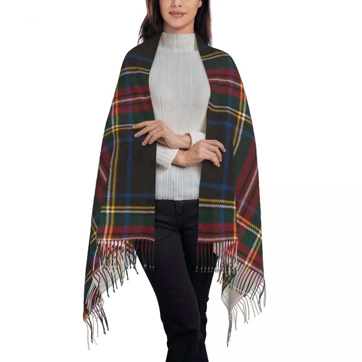 Customized Print Luxury Black Tartan Plaid Scarf Women Men Winter Fall Warm Scarves Geometric Gingham Check Texture Shawls Wraps