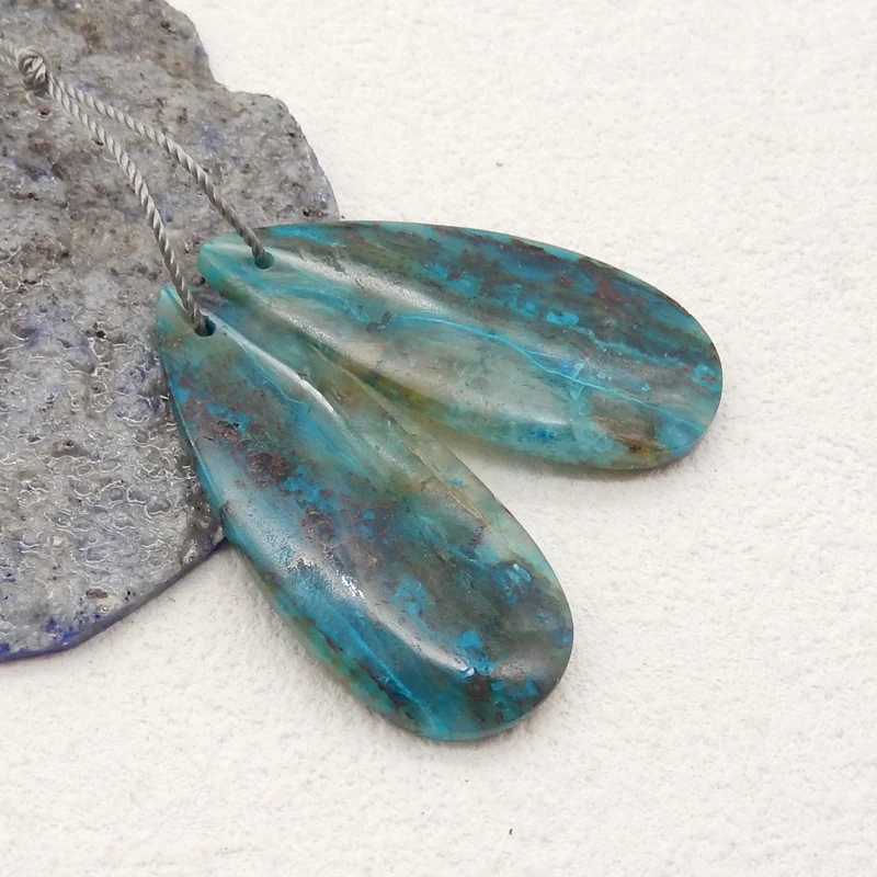 Handmade Natural Stone Chrysocolla Teardrop Water Drop Earring Bead DIY Making Jewelry Finding 35x16x4mm 8g