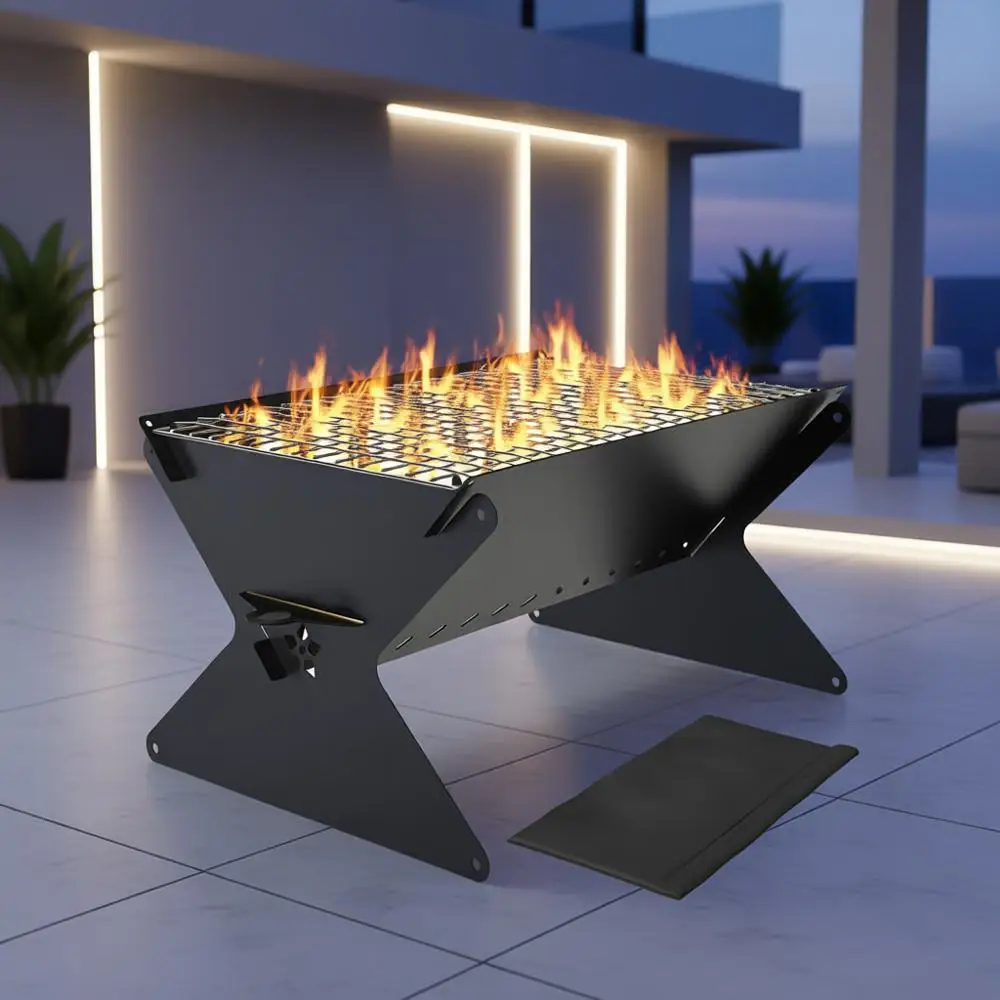 Parrilla de carbón portátil de 15” – Parrilla de barbacoa plegable – Parrillas para acampar o patio trasero, Bonire, Patio – Pozo de reparación portátil de alta resistencia – Campamento