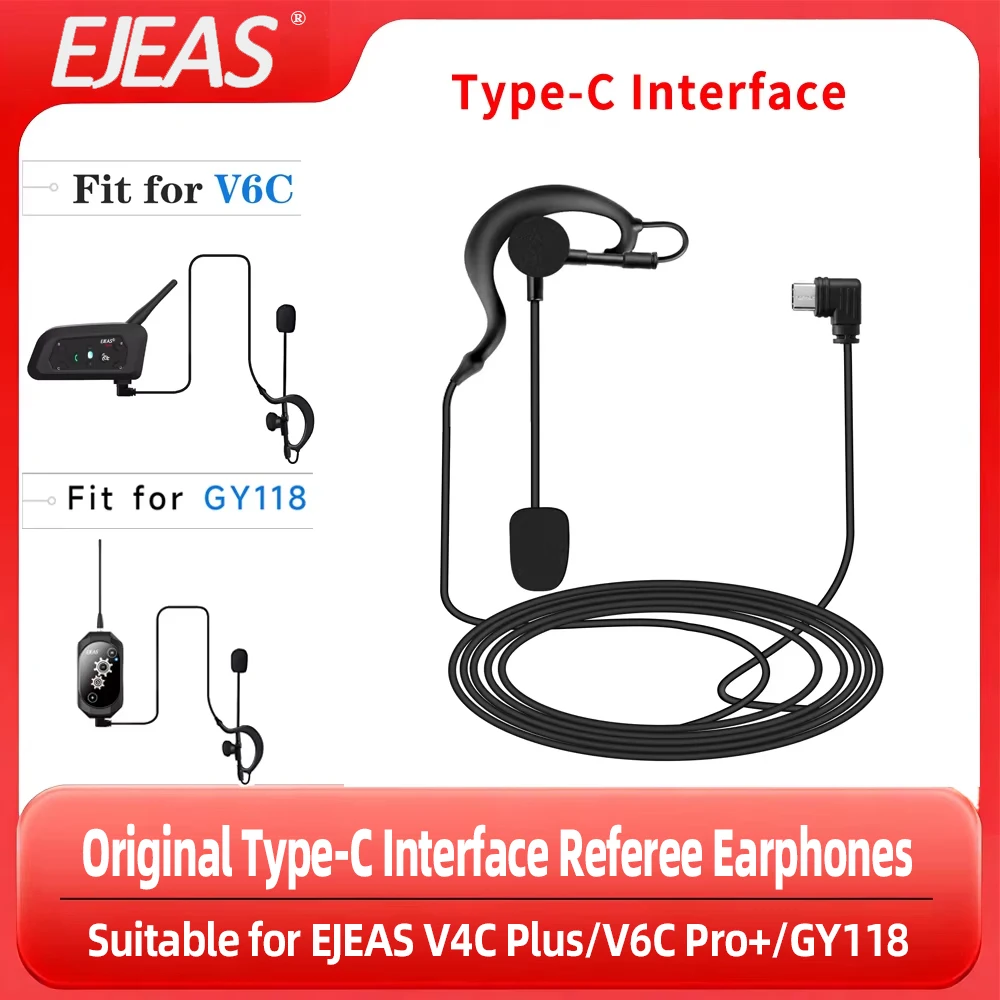 EJEAS Original Type-C Interface Referee Headset Suitable For EJEAS V4C Plus/V6C Pro+/GY118 Intercom Ear-hook Earphones