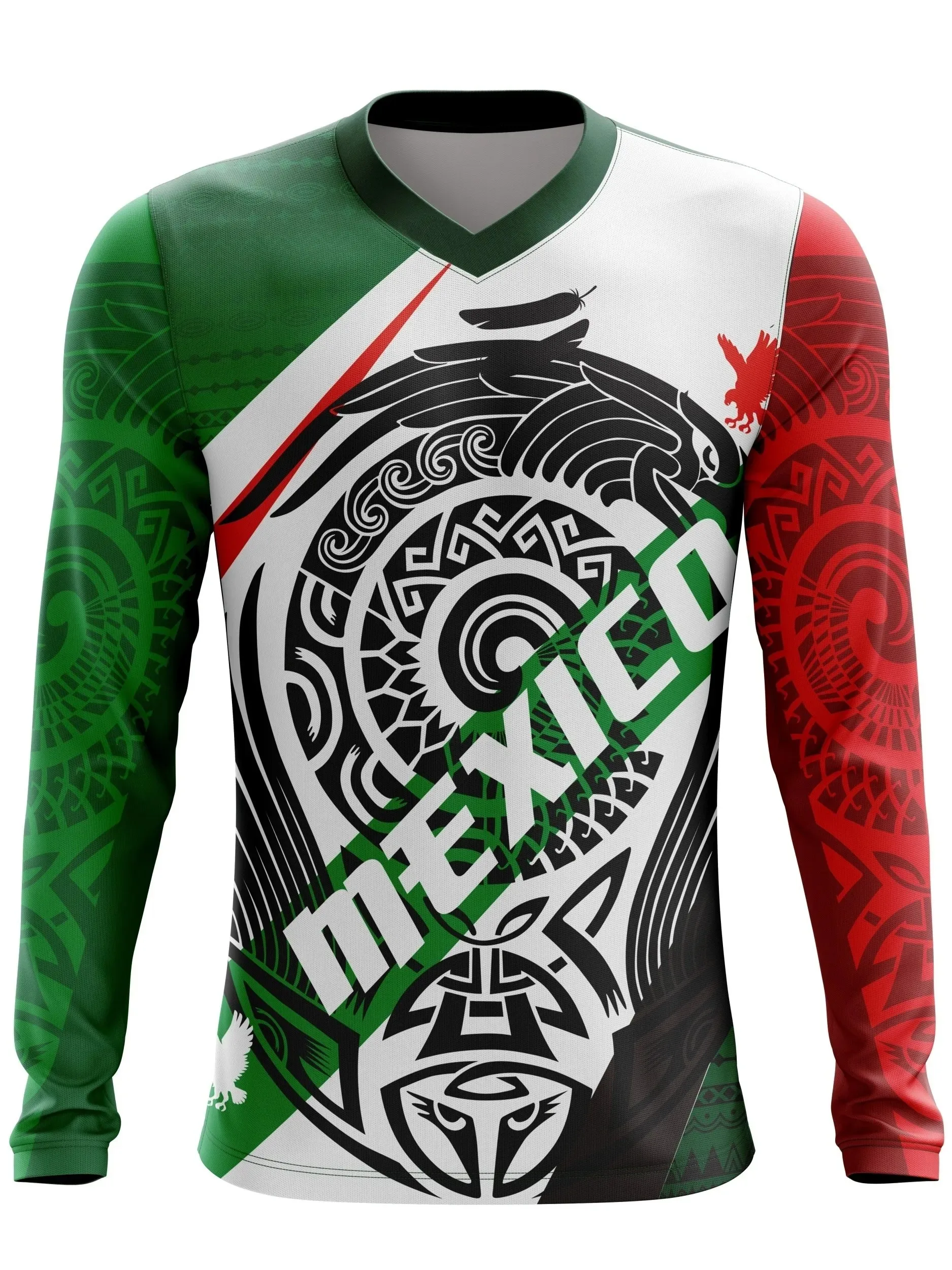 

MEN'S MEXICAN-THEMED CYCLING JERSEY, LONG-SLEEVED, BREATHABLE, V-NECK, SUITABLE FOR MOTOCROSS AND MOUNTAIN BIKING.