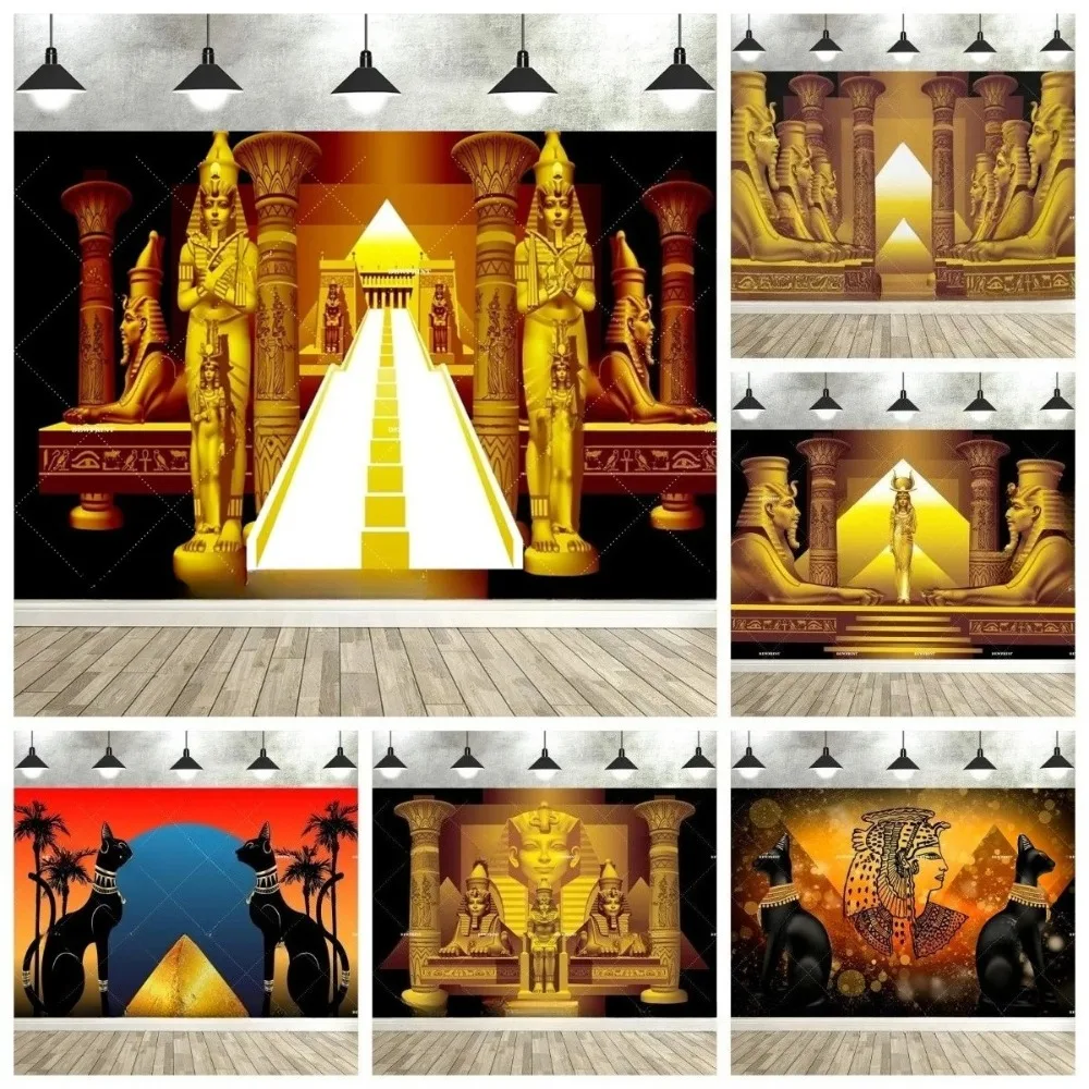 

Egyptian Pyramid Pharaoh Sphinx Theme Banner Photography Backdrop, Family Gathering Party Decoration Photography Studio Backdrop