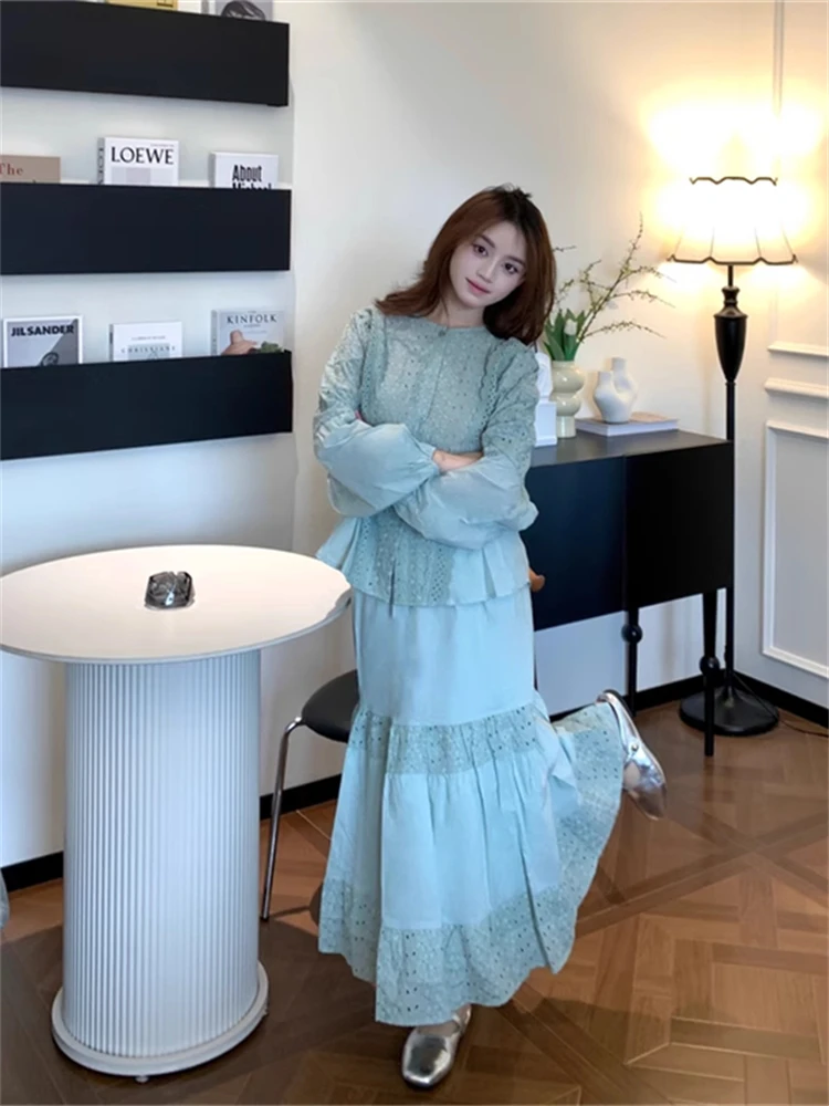 

Korean Sle Embroidered Long Sve Women's Suit Slimming f Skirt Spring Faion Set College Sle High Waist Pants