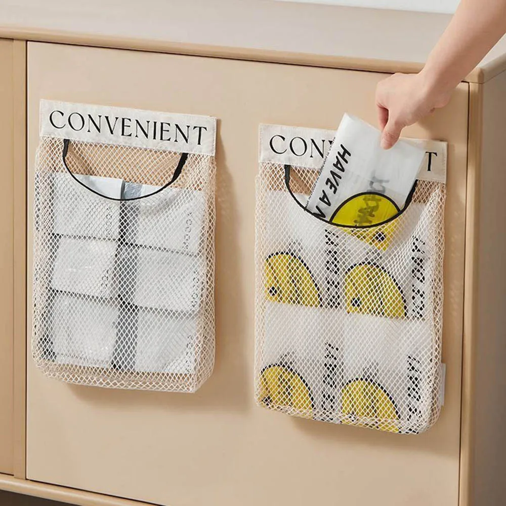 Mesh Hanging Storage Bag Wall Mount Bag Garbage Bag Sock Storage Bag Underwear Mesh Pockets Portable Simple Large Capacity