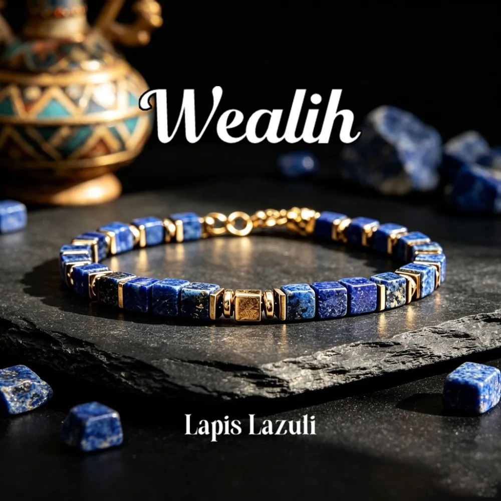 Vintage-style blue lapis lazuli square beaded fortune bracelet, handmade natural stone skin-friendly jewelry, attracts prosperity and opportunities, the best gift choice for friends
