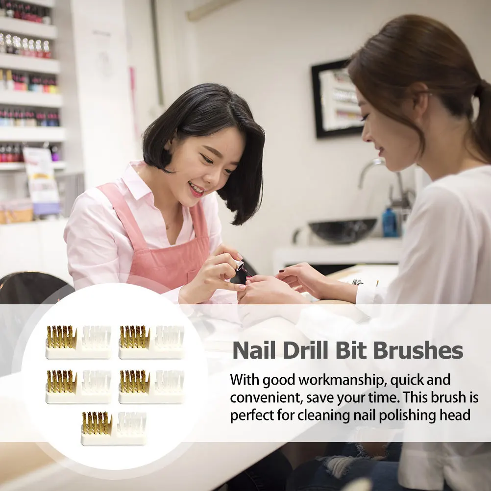 5pcs Copper Wire Brush For Drill Bits Cleaning Multi-Functional Nail Art Tool Manicure Polish Head Dust Removal Nail Bit