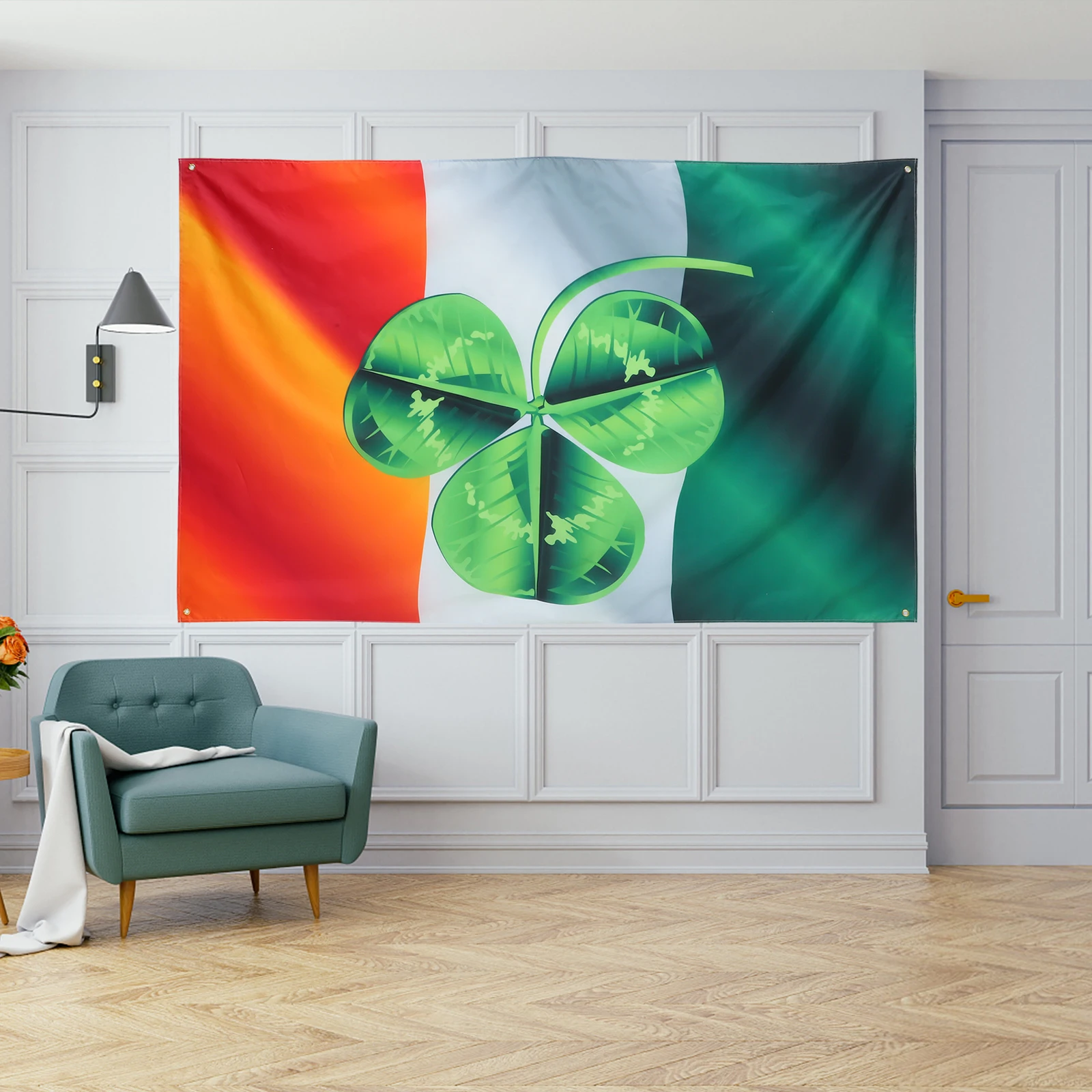 

St Patricks Day Hanging Banner Shamrock Pattern Polyester Background Party Backdrop Decoration Celebration Prop