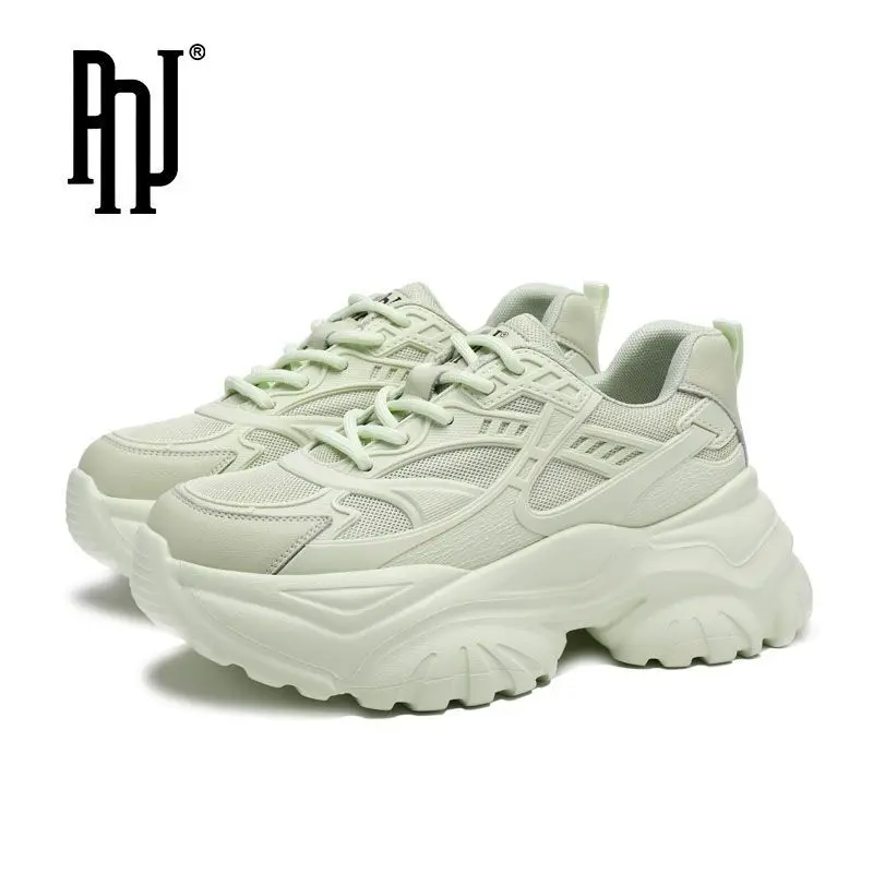 PNJ brand sports shoes 2023 new mesh breathable shoes ladies casual daddy shoes thick-soled white shoes