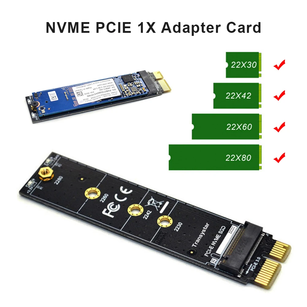 PCIE to M2 Adapter NVMe SSD M2 PCIE X1 Raiser PCI-E M Key Connector Support 2230 2242 2260 2280 M.2 SSD NVMe Adapter