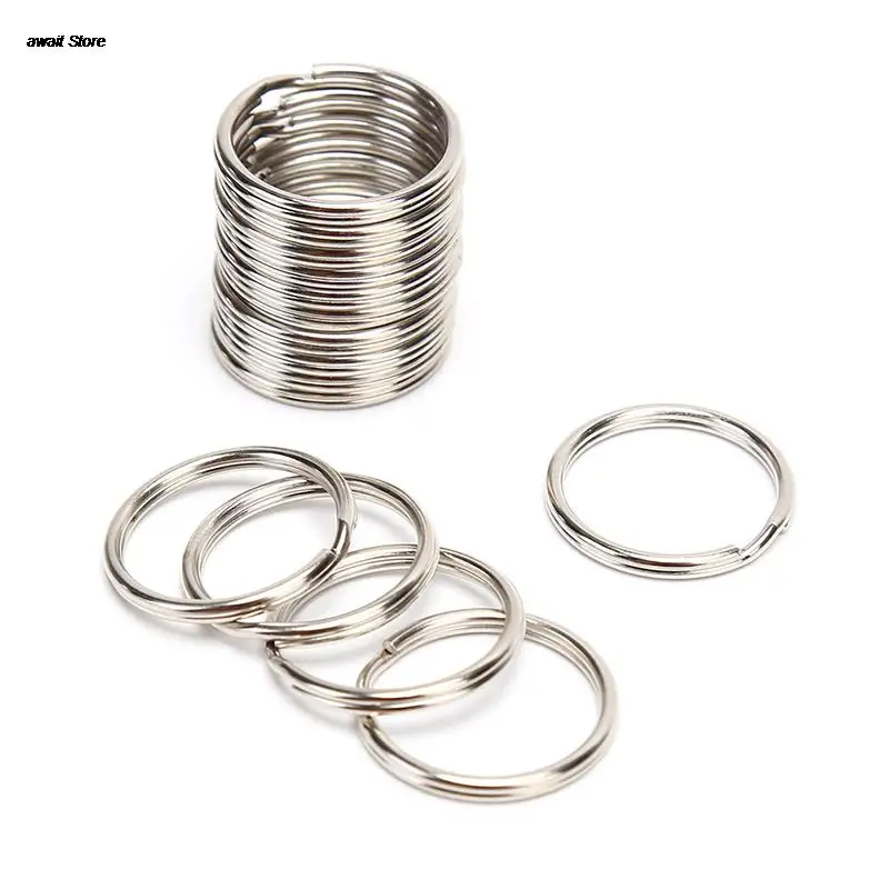 100 Pcs  Polished Silver Color Keyring Stainless Steel Hole Key Ring Key Chain Rhodium Plated Round Split Keychain