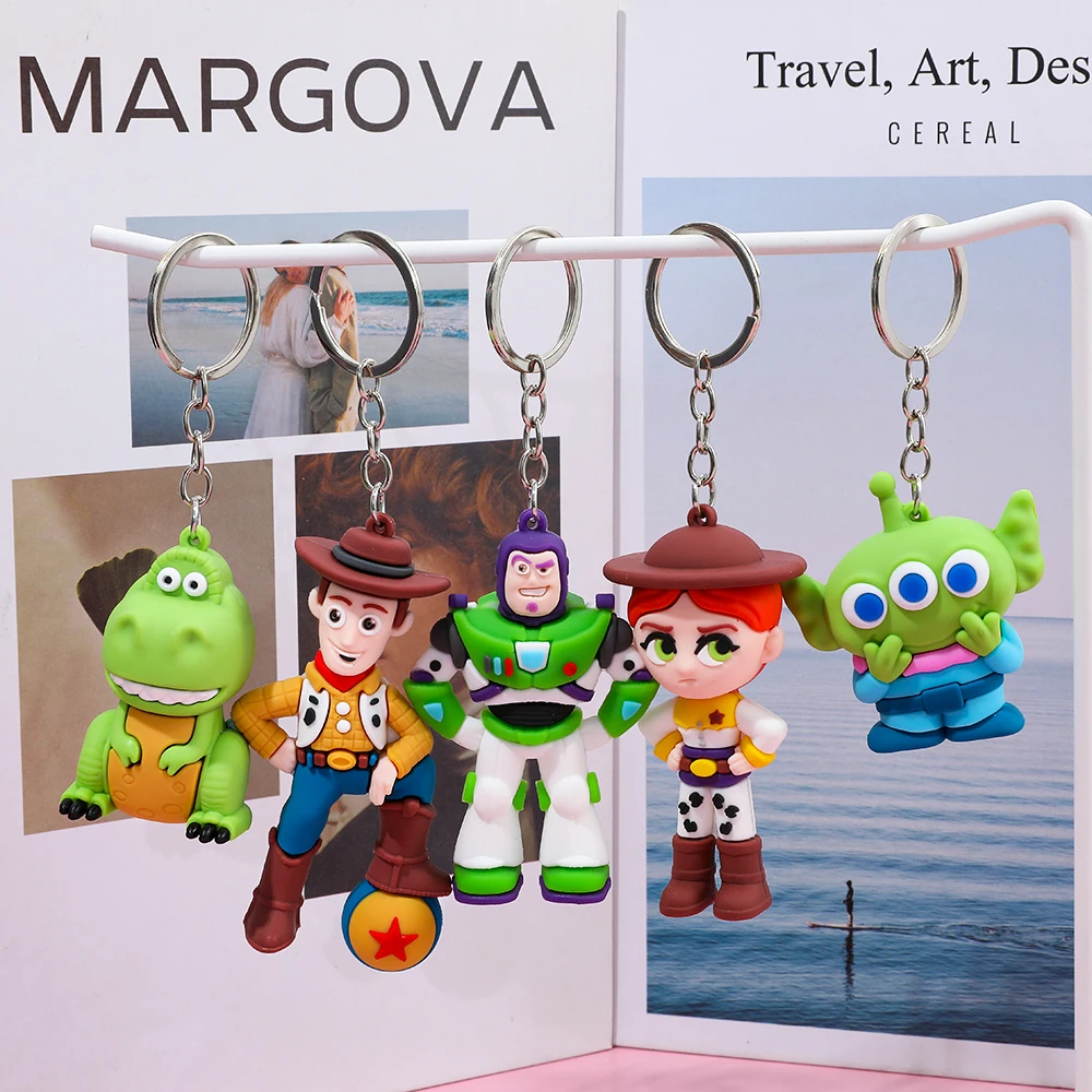 5 uds Disney Anime Toy Story Buzz Lightyear Jessie Woody Alien Lotso PVC modelo llavero bolsa colgante adornos lindos cumpleaños para niños