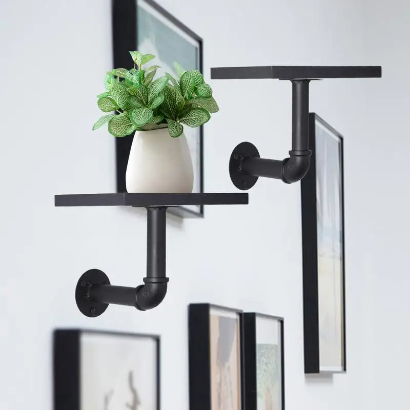 Industrial Wall Decor Pipe Shelves With Vintage Design Sturdy 8pcs Industrial Decor Set For Living Room Bedroom