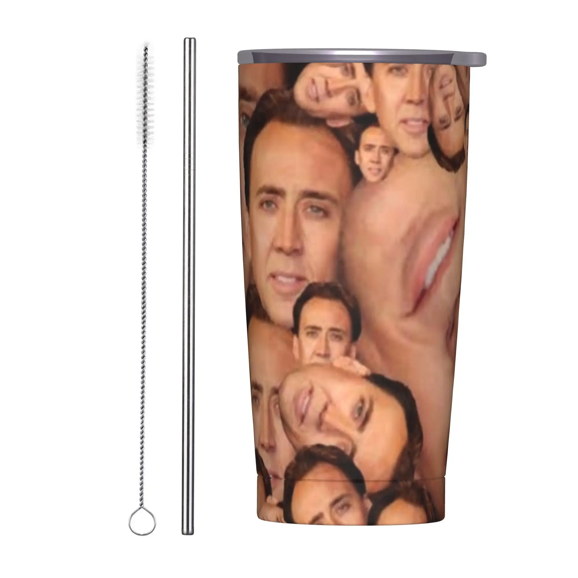Nicolas Cage Meme Face Collage Tumbler Vacuum Insulated  Coffee Cups Vacuum Flask Smoothie Tea Mug Hot Cold Drink, 20oz