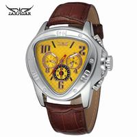 JARAGAR 951 Men's Automatic Mechanical Watch Unique Triangle Dial Week Calendar Waterproof Leather Strap Retro Style Wristwatch