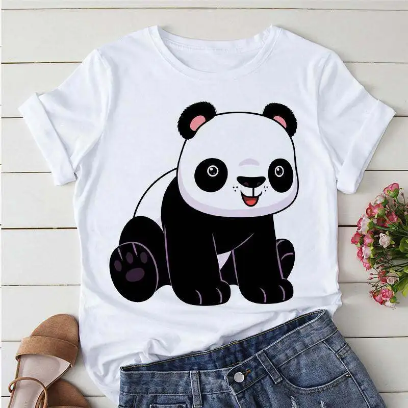 Cute Cartoon Panda Retro Letter Cartoon Fashionable Short Sleeved Round Neck Niche Trend Personalized Parent-child T-shirt