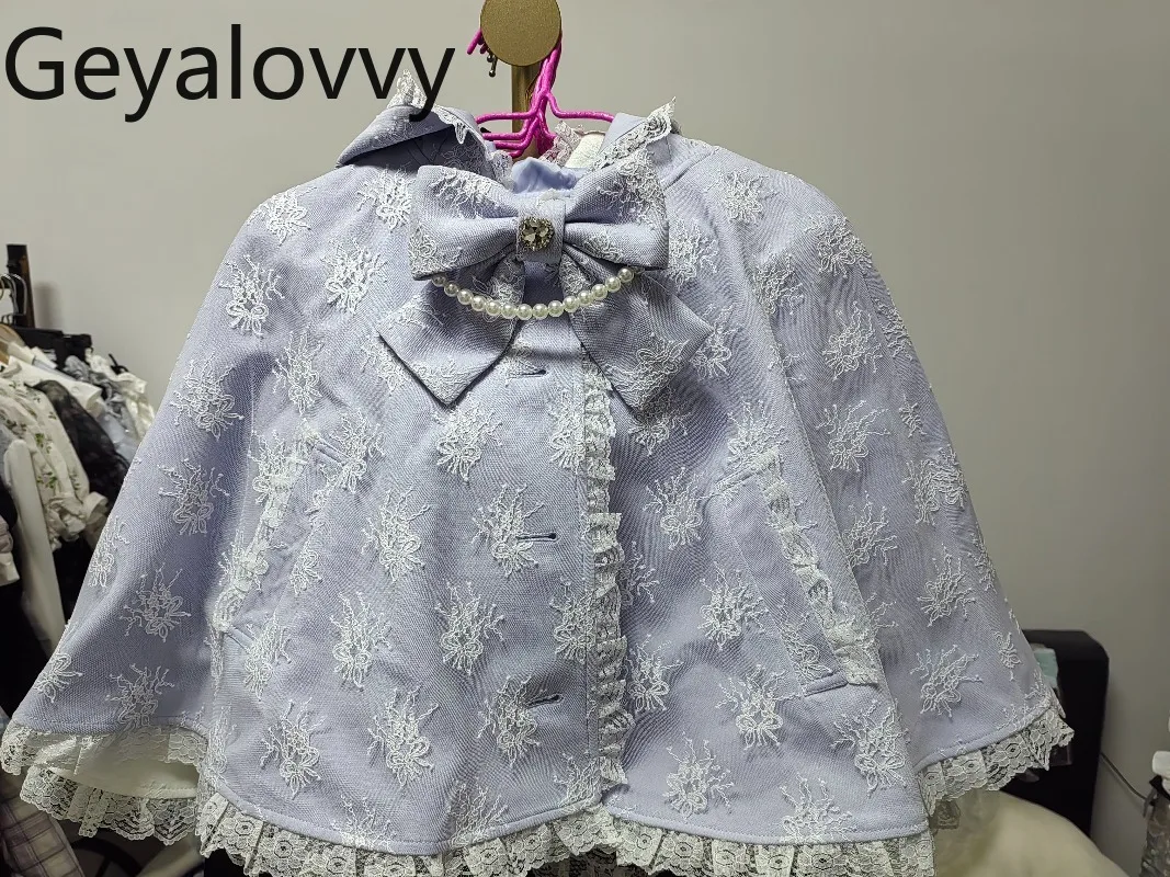 เสื้อคลุมสั้นสไตล์ญี่ปุ่นแบบอเนกประสงค์ ผลิตจำนวนมาก ปกเสื้อแบบปกเชิ้ต ติดกระดุมแถวเดียว ดีไซน์หวานน่ารัก ขอบลูกไม้