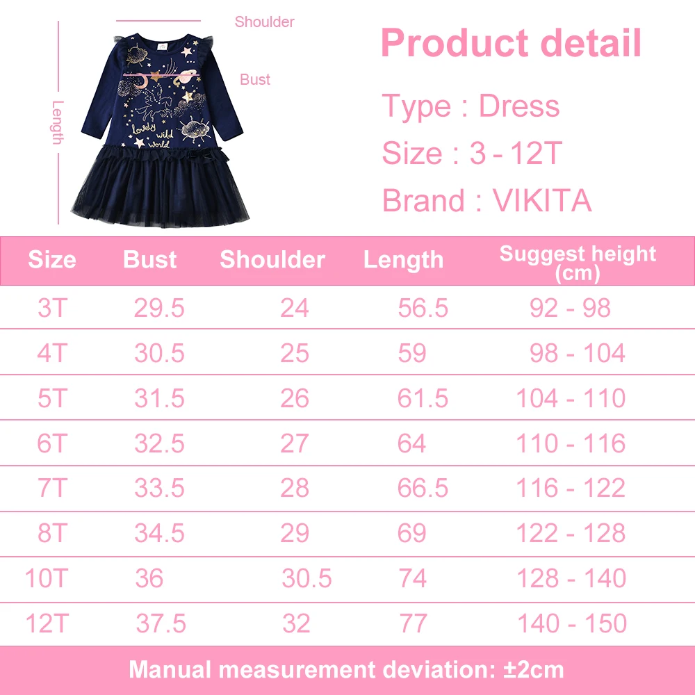 VIKITA Girls Sequined Appliqued Dress Kids Long Sleeve Autumn Spring Patchwork Dresses Girls Cotton Casual Straight Vestidos images - 6