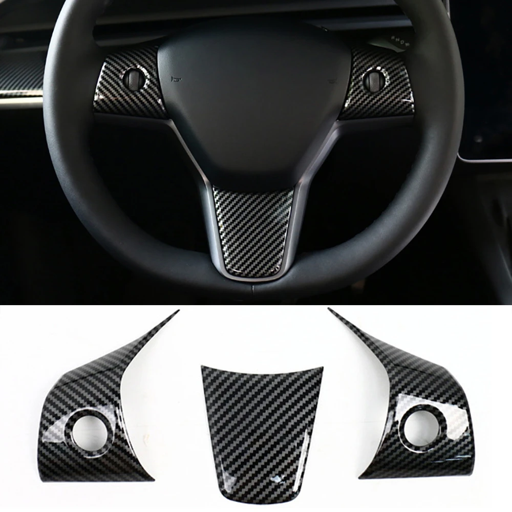 for Tesla Model 3 Y Steering Wheel Protector Full Cover Pannel Remodel Patch Decor Sticker Trim Frame Carbon Fiber Accessories