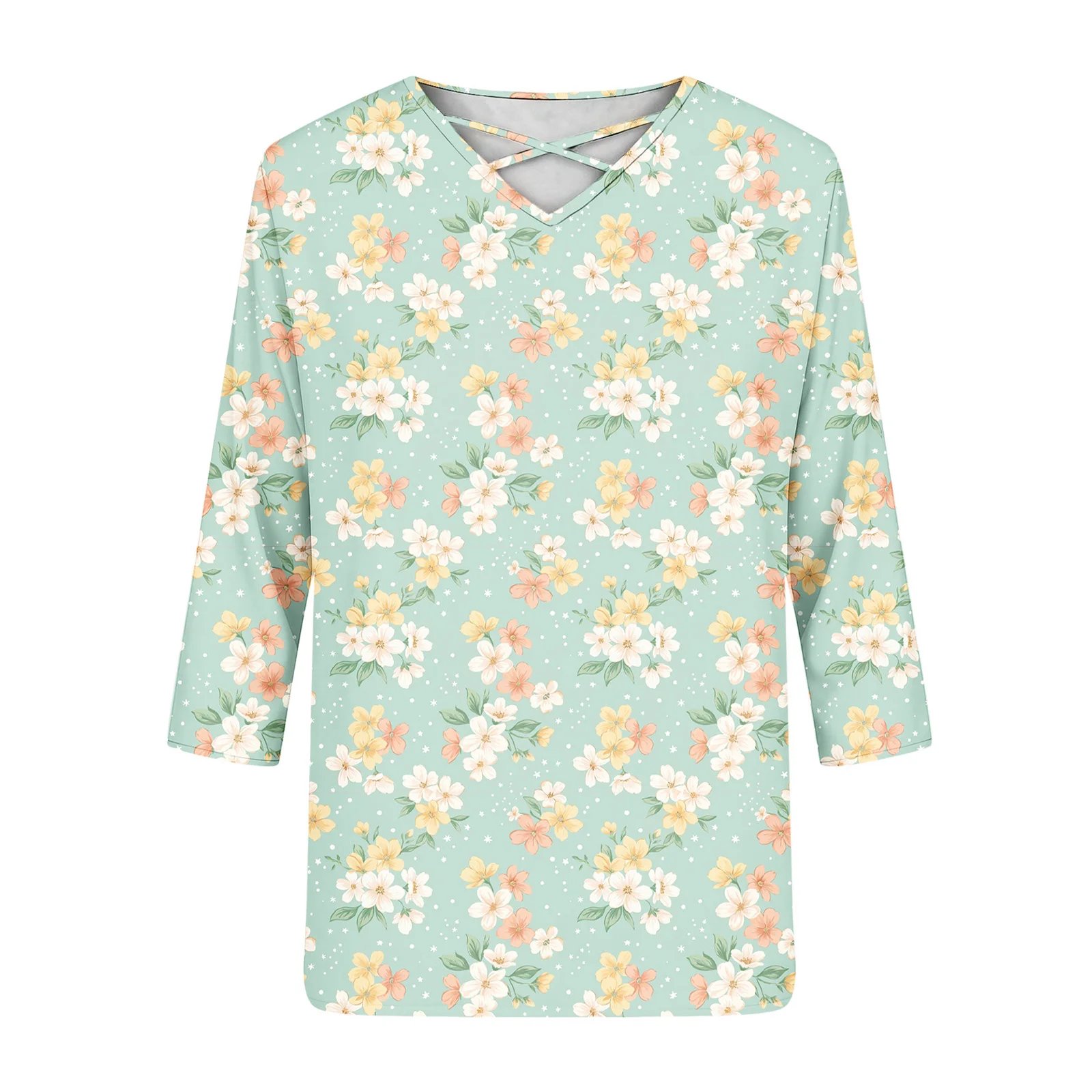 

Womens Floral Pattern Adaptive Blouse Open Back with Full Back Overlap Criss-Cross Neckline Shirt Top for Elderly Caring Patient