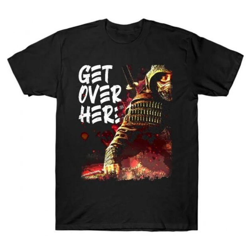 SCORPION Get Over Here 90s Mortal Kombat Gift tee for gamer 100% cotton Men's Short Sleeve Graphic T-Shirt All size tops S-6XL